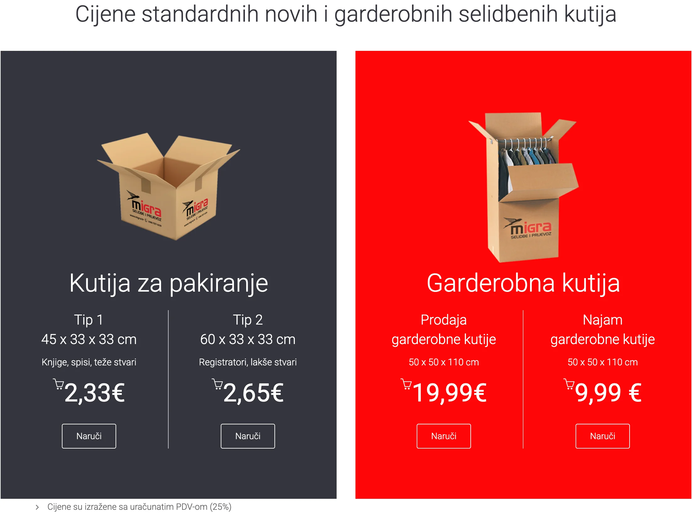 Ponuda i cijene kutija